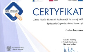 zdjecie na stronie o tytule: Gmina Łopuszno otrzymała prestiżowy „Certyfikat Znaku Jakości Ekonomii Społecznej i Solidarnej 2022”