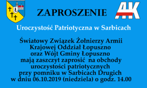 zdjecie na stronie o tytule: Uroczystość patriotyczna w Sarbicach Drugich 06.10.2019 - Zaproszenie