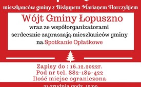 Zaproszenie na spotkanie opłatkowe dla Mieszkańców Gminy Łopuszno 21.12.2022 r.