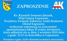 Uroczystość Patriotyczna na Kościółku 01.09.2019 - Zaproszenie