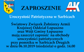 Uroczystość patriotyczna w Sarbicach Drugich 06.10.2019 - Zaproszenie