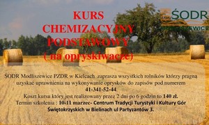 zdjecie na stronie o tytule: KURS CHEMIZACYJNY PODSTAWOWY NA OPRYSKIWACZE 10-11 MARZEC 2025