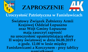 zdjecie na stronie o tytule: Uroczystość Patriotyczna w Fanisławicach 04.08.2019 - Zaproszenie